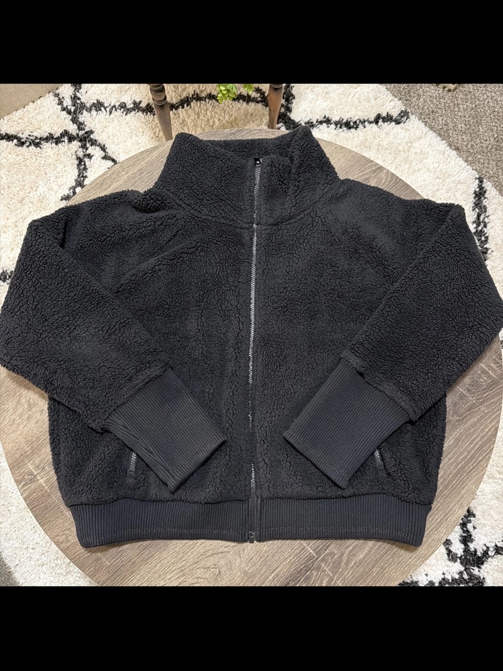 Athleta Jacket Women’s XL Black Sherpa Teddy Fleece Full Zip Bomber Coat- Soft!